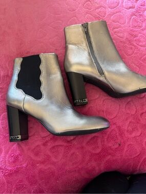 Preston & York Metallic Silver Block Heel Ankle Boots